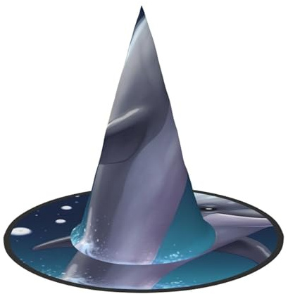 KLLTYHMU 1 chapeau de sorcière d'Halloween mignon en forme d'animal marin, dauphin, chapeau de sorcière, chapeau flottant pour homme et femme, accessoires de costume, décorations d'Halloween pour