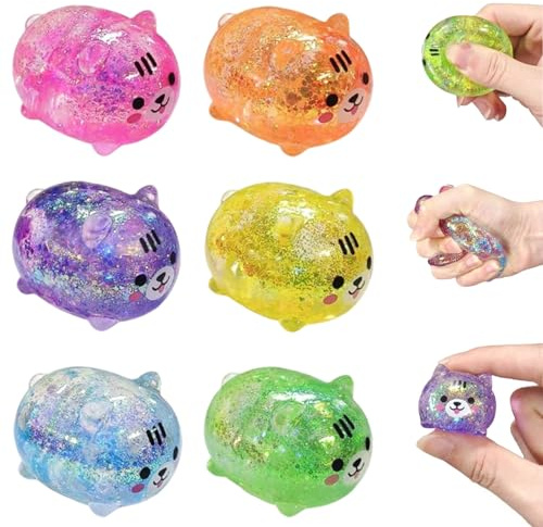 6 Pezzi Glitter Animale Squishy Toy, Glitter Squishys Animale, Fidget Toys per Adulti, Squishys A Forma Di Animale Glitterati, Divertente Giocattolo Antistress Fidget, per Ufficio, Scuola
