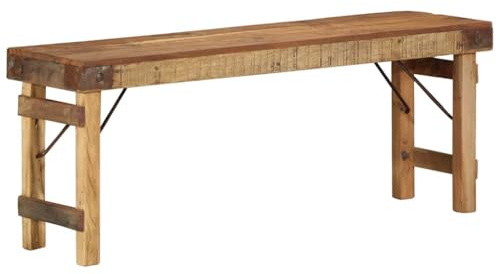 Ziaphsol Banco de madera vieja reciclada natural 110 x 35 x 46 cm, banco rústico para pasillo, pasillo, salón, banco de esquina con estante