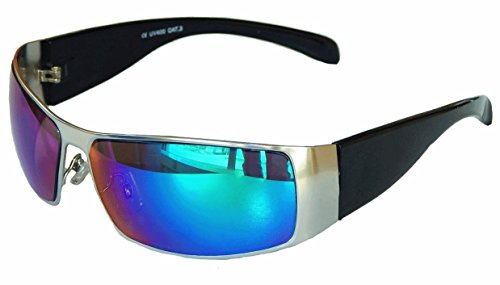 GANGSTER SONNENBRILLE Schwarz Blau Grün verspiegelt SPORTBRILLE MOTORRADBRILLE SPORT BRILLE (blau grün verspiegelt)
