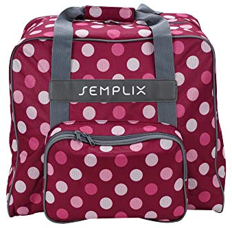 SEMPLIX Overlocktasche/Coverlocktasche Polka Dots, Groß, Stabil, für Transport/Aufbewahrung Aller gängiger Maschinen, Beere/Rosa 44x38x33 cm