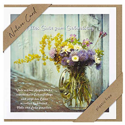 bsb - Karte zum Geburtstag - Nature Card - Nachhaltige Karten zum Geburtstag - Geburtstagskarten mit Umschlag - Geburtstagskarte Frauen & Männer - Glückwunschkarte 15,5 x 15,5 cm - Blumenvase