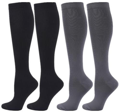 Zingso Compression Socks for Women Men, 2 Pairs 20-25mmHg Knee High Socks Compression Stockings for Sport, Athletic, Edema, Diabetic, Varicose Veins, Travel, Pregnancy, Nursing (S/M, Black Grey)