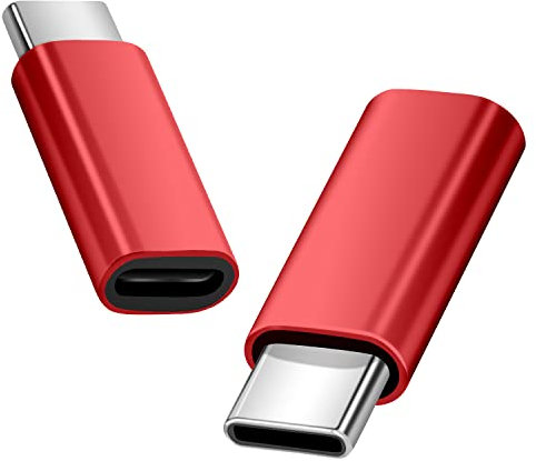 QITEK USB-C to Lightning Adapter – Female Lightning to Male USB Type-C Charging Only Adapter Compatible with iPhone 16 & 15 Series, Galaxy S24/Note 20, and More (2 Pack, Red)