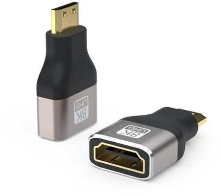 PremiumCord 8K-adapter HDMI A-uttag till mini HDMI-kontakt F/M, UHD 8K 3840p 60 Hz, 4K 2160p 120 Hz, Full HD 1080p, aluminiumhölje, förgyllda anslutningar, färg utrymme grå