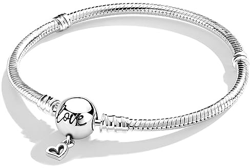 Symretie 925 Silver Bracelet for Women, Pandora Moments Series Snake Chain Bracelet, Compatible with Pandora Charms, an Ideal Jewelry Gift for Women.(Love 21CM)