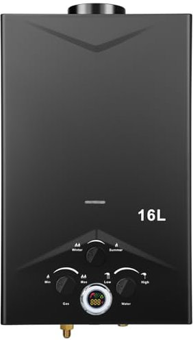 Chauffe-eau à gaz 16 L pour l'extérieur, chauffe-eau instantané au propane sans réservoir avec affichage numérique et multi-protection pour camping, voyages, camping-car, lavage des animaux