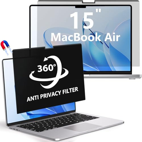LUSA DESIGN 360° Magnetischer Blickschutzfilter für MacBook Air 15 Zoll (2025-2023, M4/M3/M2), Anti Glare Blaulicht Sichtschutzfolie, 4-Wege Blickschutzfolie Abnehmbarer 15 MacDisplayschutz