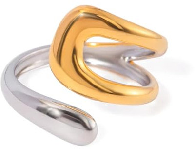 VICKWOOD Bicolor Ring Damen - Verstellbare Damenringe in Größe S/ 51-53 Silber-Gold 18K Vergoldung aus langlebigem wasserfestem Edelstahl Schmuck Geschenk für Frauen (Silber-Gold_52mm)