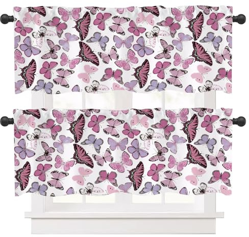 Ausing 2 Piece Bistro Curtains for Kitchen Floral Short Panel Window Curtain Country House Valances Half Transparent, Indigo