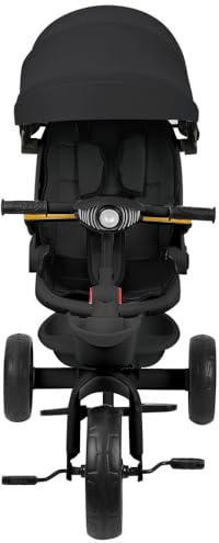 Tricycle Enfants évolutif, Tricycle 5 en1- Lumières et Musique, Siège Enveloppant, Siège et Inclinaison, Poussette 4 Roues, Garde-Corps Amovibles, Porte-gobelet, Noir