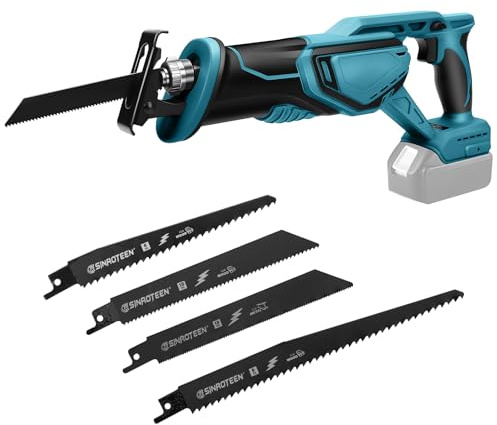 Roadtime Sierra Sable Inalámbrica para Makita 18 V baterías (sin batería),motor sin escobillas 0-4000 RPM Sierra Electrica de Velocidad Variable, con 4 Cuchillas para Cortar PVC/Madera/Metal ﻿