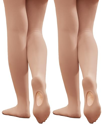 Hiltzo Girls Ballet Tights Convertible Dance Tights,Soft Stretchy Microfiber School Uniform Ballet Stockings for Kids, 70 Denier Strong Footed Pantyhose