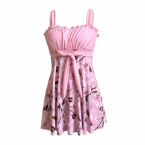 Swimming Costume Women Tankini Skirt Set 2 Piece Swimwear V Neck Flowy Swimdress with Shorts Floral Print Swimsuit Plus Size Bathing Suits with Removable Foam Cups