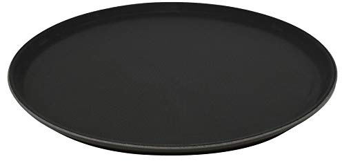 Argon Tableware Black Round Serving Tray 35cm - Reusable Non Slip Rubberized Surface Platter for Food and Drinks - Durable Heat Resistant Stackable Tray for Bars, Restaurants, Cafes and Home Use