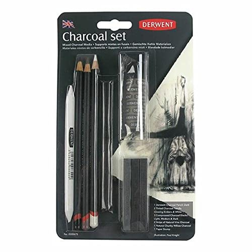 Derwent Set da 10 Pezzi con Carboncini e Accessori Assortiti