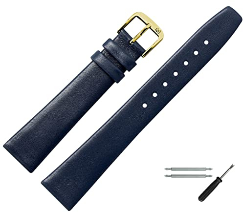 MARBURGER Uhrenarmband 12mm Leder Blau Gold Glatt - Montage Set 7101250000220