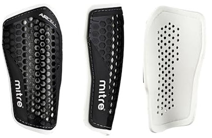 Mitre Aircell Fußball-Schienbeinschoner | extrem atmungsaktiv | Aufprallschutz | leichter Schienbeinschutz, Schwarz/Weiß, Größe M