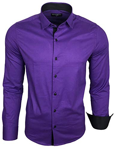 Baxboy B-500 Chemise à manches longues pour homme, pour le travail, les loisirs, les mariages, facile à repasser, coupe ajustée, col Kent, lilas, L
