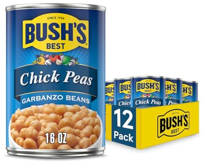 BUSH'S BEST Canned Garbanzo Beans (Chickpeas) (Pack of 12), Source of Plant Based Protein and Fibre, Vegetarian, Low Fat & Gluten Free, 16 oz