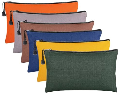 ANPHSIN 6 Pack Canvas Tool Bags Pouches - 11.2''x 7'' Heavy Duty Zipper Pouch Set, Multipurpose Small Tools Storage Organizer with Dependable Zipper