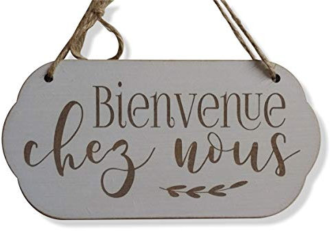 Craf'u Bienvenue chez Nous Plaque de Porte en Bois Panneau à Suspendre Décoration de Maison (Petit 9,5 x 19 cm)