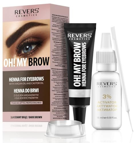 REVERS COSMETICS Tinta Sopracciglia Castano Scuro con Olio di Argan e Olio di RIcino (Omega 6, Carotene, Vitamins A, E, F,) Risultato Naturale, Dura Fino a 4 Settimane, 15+ Applicazioni