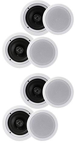 Pyle PDIC1661RD 6.5 Inch 200 Watt in Ceiling Wall Speakers 2 Way Flush Mount Home Indoor Stereo Speaker System Pair, White (2 Pairs)