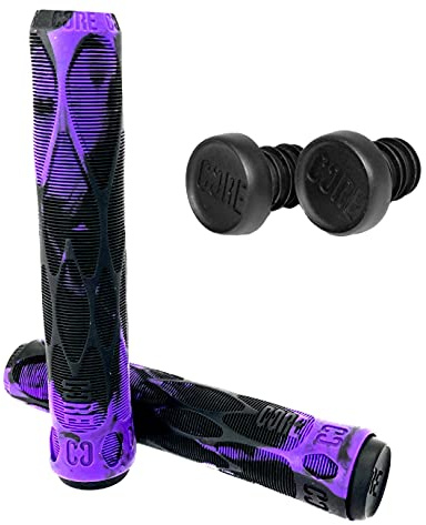 Scooters Core - Poignées de trottinette - Douces et longues - Avec barends/grip + autocollant Fantic26 - Tourbillon noir et violet