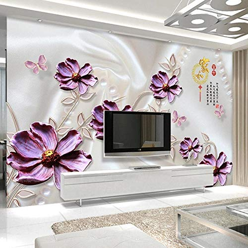 YXTSmurals Fototapete 3D Effekt Lila Mode Schnitzen Blumen Fototapeten Vlies Tapeten Wandtapete Vliestapete Wandbild Wand Schlafzimmer Wohnzimmer Büro Küche