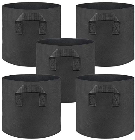 WERTSWF 25 Gallon Grow Bags for Tomato Potato Onion, 5Pieces Vegetables Planting Bag Aeration Fabric Pot Containers with Handle, Black