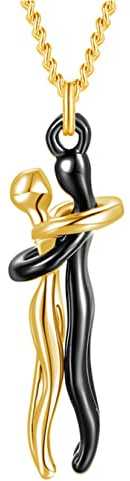 HMOOY Collier Câlin, Collier Pendentif Câlin Affectueux Collier Couple Personnalité pour Elle et Lui Saint Valentin Mode Réglable pour Femmes Hommes (Noir-Or)