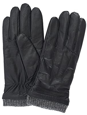 NF NITZSCHE fashion - Guanti in pelle da uomo - Fodera interna in 100% lana - Guanto con funzione touch per smartphone - Elegante guanto invernale - 100% nappa di pecora, Nero , 8,5