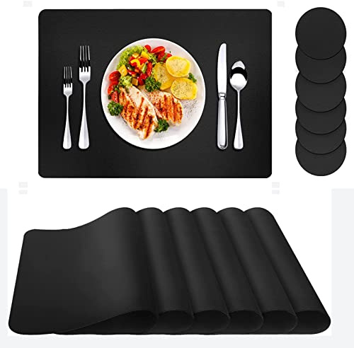 Abuzhen Juego de 6 manteles individuales de piel sintética con posavasos, impermeables, lavables y lavables para mesa de comedor y decoración, fáciles de cuidar, antideslizantes (juego de 6,