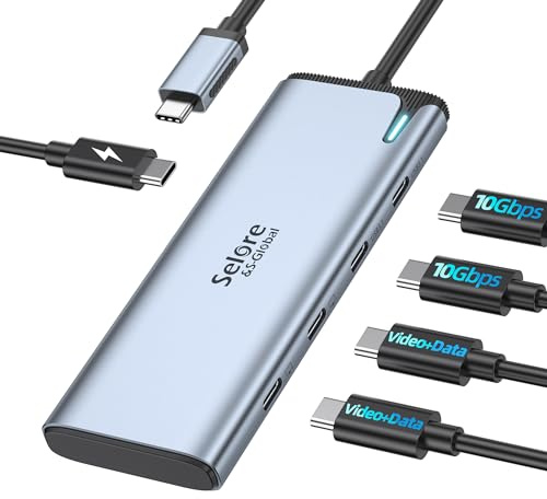 Selore USB-C Video Hub with Dual 4K@60Hz Video Output, 5-in-1 USB-C Splitter with 2 Video Output,10Gbps Data Transfer,100W PD,MST Docking Station Dual Monitor for Win&Mac Laptop iPad Phone (No Driver)