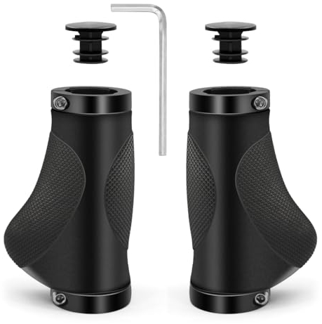 Puños MTB Ergonomicos, HNOOM Puños para Bicicleta Doble Bloqueo, Antideslizante Caucho Puños Manillar Bicicleta, para Bici de Montaña MTB BMX con Mango de Diámetro 22mm (Negro(93 mm+93 mm))