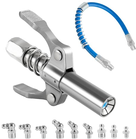 Trukafie Ingrassatore Manuale, Ingrassatore con Tubo Flessibile da 30 cm e 9 Pezzi di Ingrassatori M6 M8 M10, Doppia Maniglia Testina Ingrassatore, Pistola Grasso per Tutti Tipi Pressa Grasso