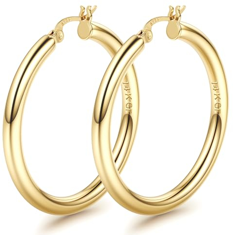 FIOROYAL Ohrringe Gold Creolen Silber 925 Groß,14K Gold Gefüllt Chunky Creolen Gold,4 mm Dicke Hohle Röhren Goldene Creole Damen,Hypoallergen Leichte Mittelgroß Ohrringe Creole 50MM