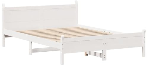 vidaXL Massivholzbett, Holzbett ohne Matratze, Bettgestell mit Kopfteil Lattenrost, Bett Doppelbett für Schlafzimmer, Weiß 140x200cm Kiefernholz