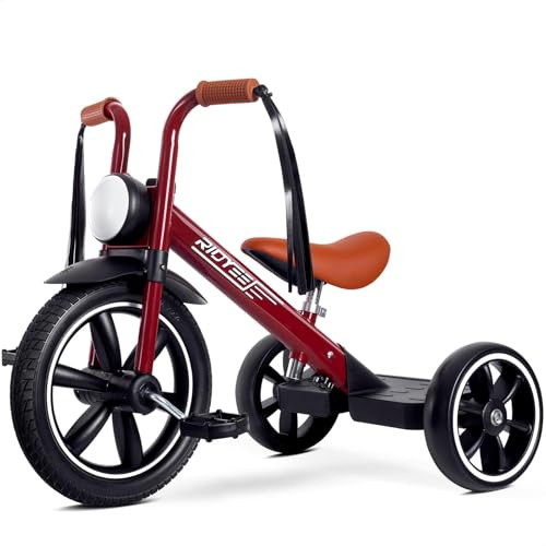 RIDYEE Toddler Tricycle for 2 to 5 Years, Tricycle for 3 Years with Front Light, Rubber Front Wheel, Soft Handlebar with Streamers, Adjustable Seat, Red