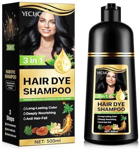 Champú Tinte Para Canas - 3 En 1 Negro Dye Shampoo Pflege, StäRkung & Lang Anhaltende Farbe FüR MäNner & Frauen, Sanfte Formel, 500ml