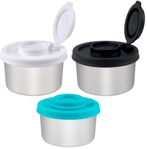Set di 3 spargisale e pepe da viaggio, trasparente, per sale e pepe, con coperchio, piccolo saliera, richiudibile, perfetto per viaggi, campeggio, picnic, cucina, 3 colori coperchio