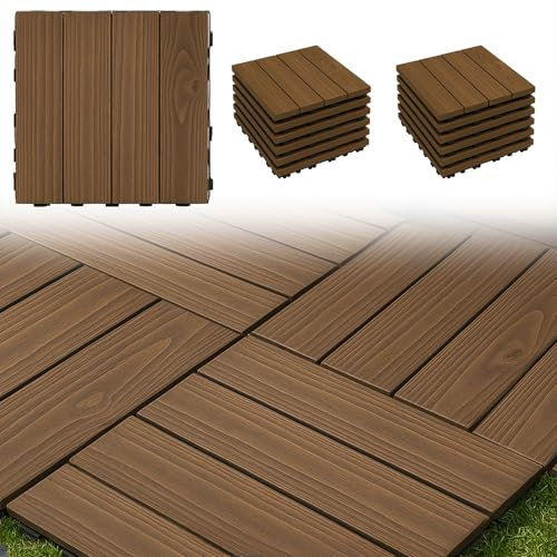 MAKA Pavimento a Incastro per Esterno in Legno, Piastrelle 30x30 cm, Listoni in Vero Legno a Incastro, Mattonelle Facili da Installare per Giardino, Balcone, Drenaggio Acqua (12 Pezzi 1.08 mq)