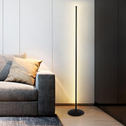 TMKOO Golvlampa, LED-golvlampor for vardagsrum, 3 färger stående lampa, svarta lampor for vardagsrum 140cm Minimalistisk dimbar stående lampa med fotkontakt