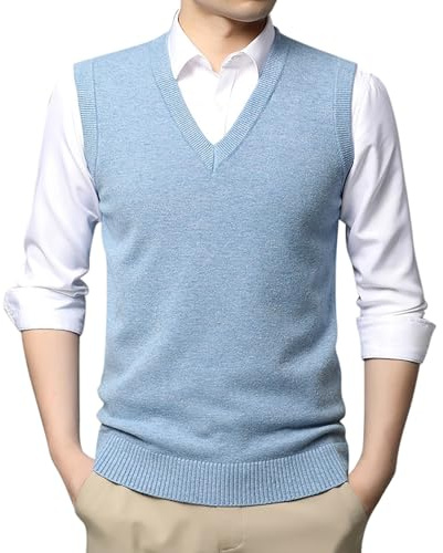Maglione senza maniche da uomo, tinta unita, con scollo a V, gilet lavorato a maglia, vintage, classico, senza maniche, cardigan da gentiluomo, maglieria, gilet all'uncinetto, taglie forti M-4XL, da