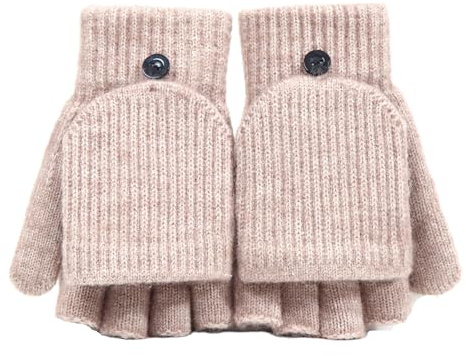Ccomage Gants Enfant Convertibles Hiver Mitaine Chauffants Gant avec Rabat Sans Doigts Gant Thermiques en Tricot Demi-Doigts Thermiques Extérieur Ski Snowboard Moufles pour Garçons Filles 5-10 Ans