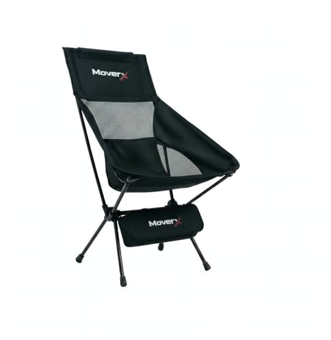 MoverX Lightweight Camping Chair, Folding Camping Chair, Portable Camp Chairs, Folding Chairs for Outdoor, Fishing, Festivals, Picnic, Beach, 120kg Capacity, Black