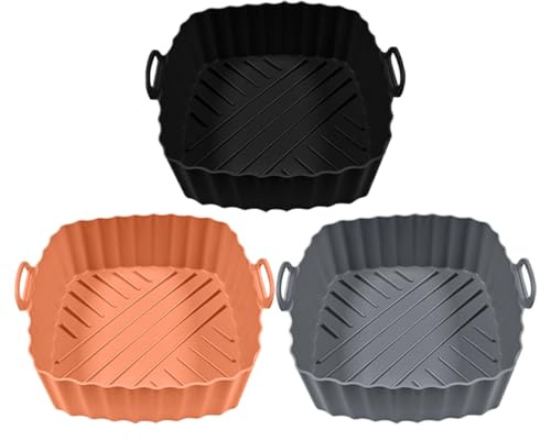 Lpoppcx Friggitrice ad aria calda in silicone | 3 pezzi per friggitrice ad aria calda,Tappetini da forno quadrati riutilizzabili resistenti al calore per forno a microonde cucina
