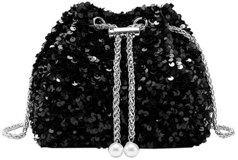 Uwiyo Pochette à Paillettes Femmes, Paillettes Sac à Bandoulière Élégant Soirée Clutch Sacs à Bandoulière avec Chaîne Argentée Noir Sac Paillette Pochettes pour Mariage Fête Vacances (Noir-2)