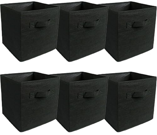 ZOONFA Foldable Cube Storage Boxes Pack of 6 Linen Storage Cubes Basket Bins for Clothes Kid Toys Shelf Organizer (Black)
